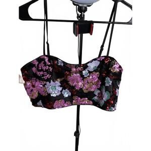 Stylish Floral Sequin Bustier Crop Top by 12th Tribe